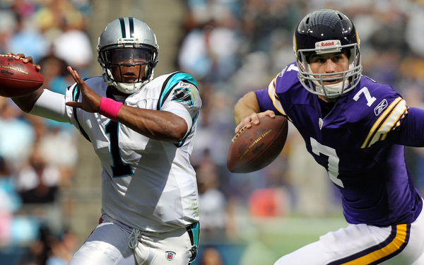 Christian Ponder and Cam Newton face off