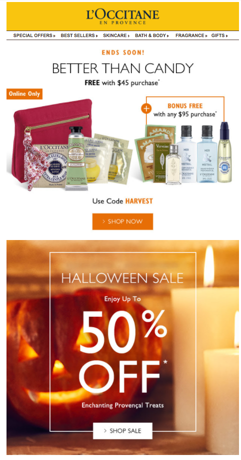 L'Occitane en Provence Halloween email offering
