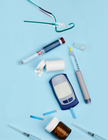 Healthcare equipment against a blue background