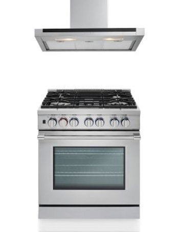Stove with hood over it