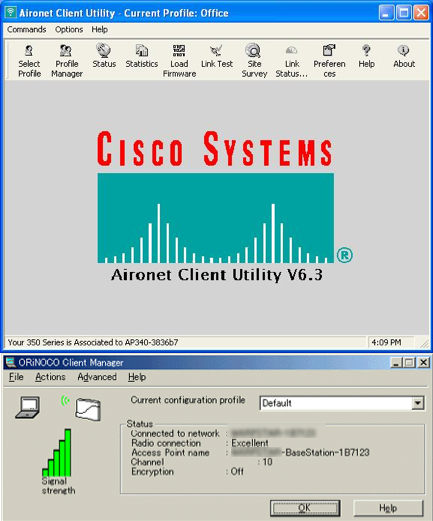 the ORiNOCO and Cisco software client utilities